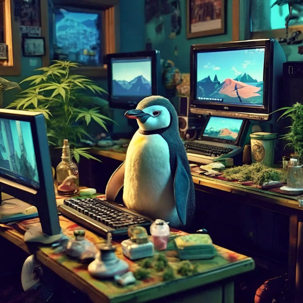 little penguin at the computer