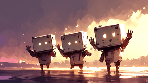 cute robots waving