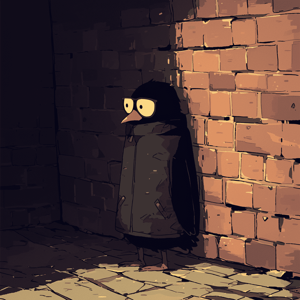 penguin on a brick wall